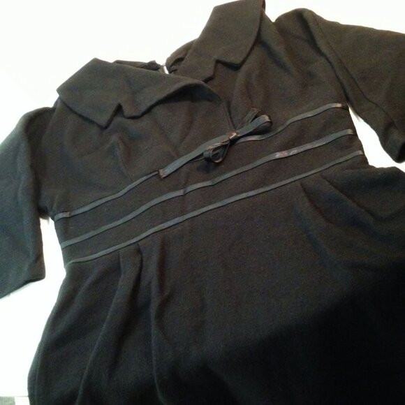 Vintage 50s Little Black Wiggle Dress Lady-M(8) Wool Cowl-Collar Zip-back Fitted - Picture 7 of 14